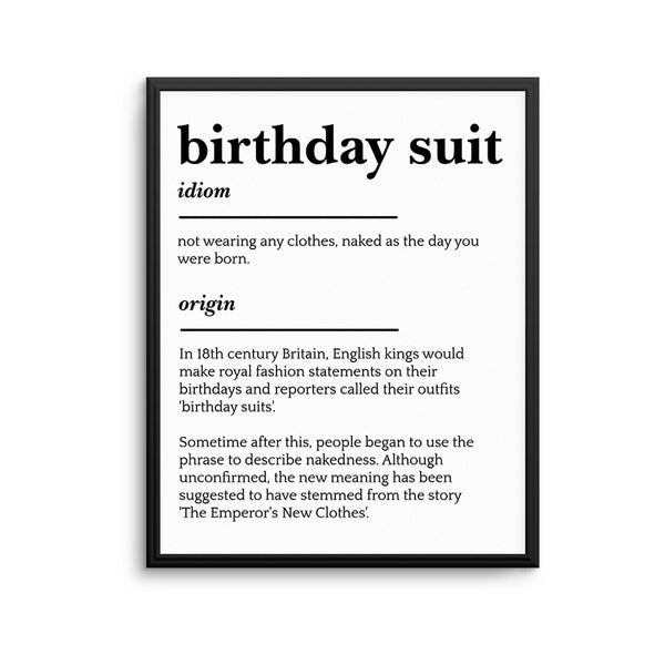 birthday dress meaning BIRTHDAY SUIT Print